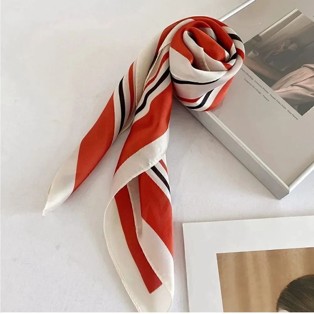 Black and Red Striped Silky Scarf
